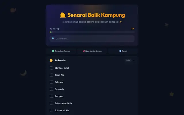 Screenshot of Balik Kampung Checklist