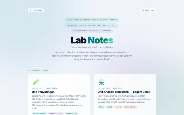 Screenshot of NPRA Lab Notes & Competency